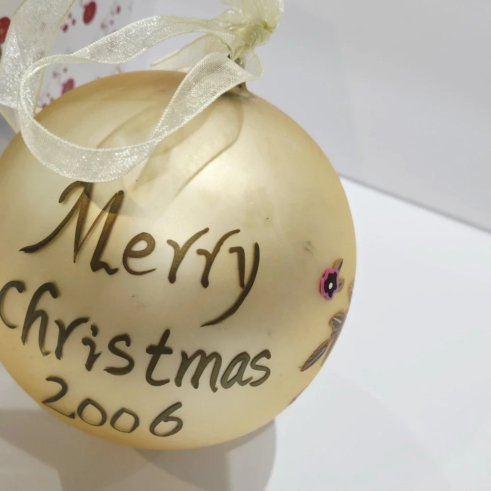 Dillard's Trimmings Hibiscus Floral Hand Painted Glass Christmas Ball Ornament